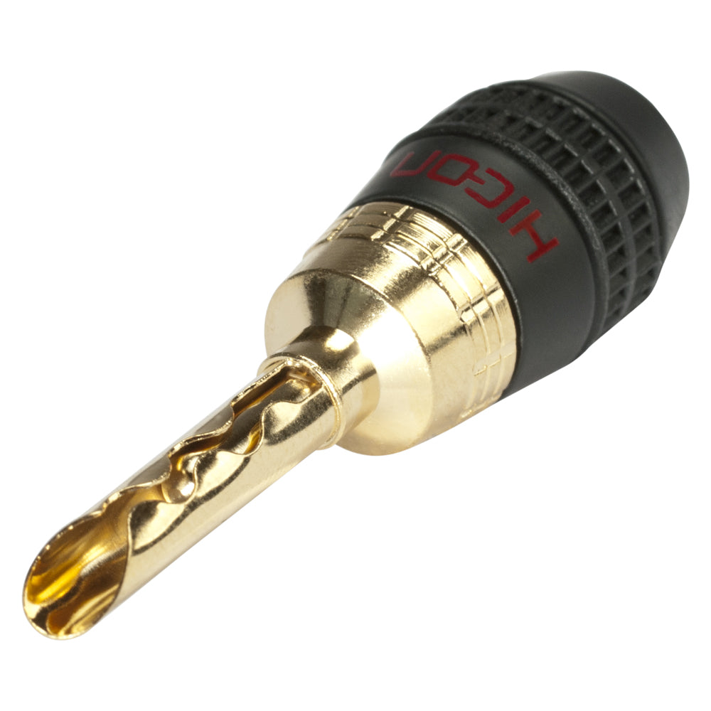 HICON Banana jungtis with toothed clamp, 1-pol , metal-, prisukama-kištukas jungtis, gold plated contact(s), tiesi, juodas