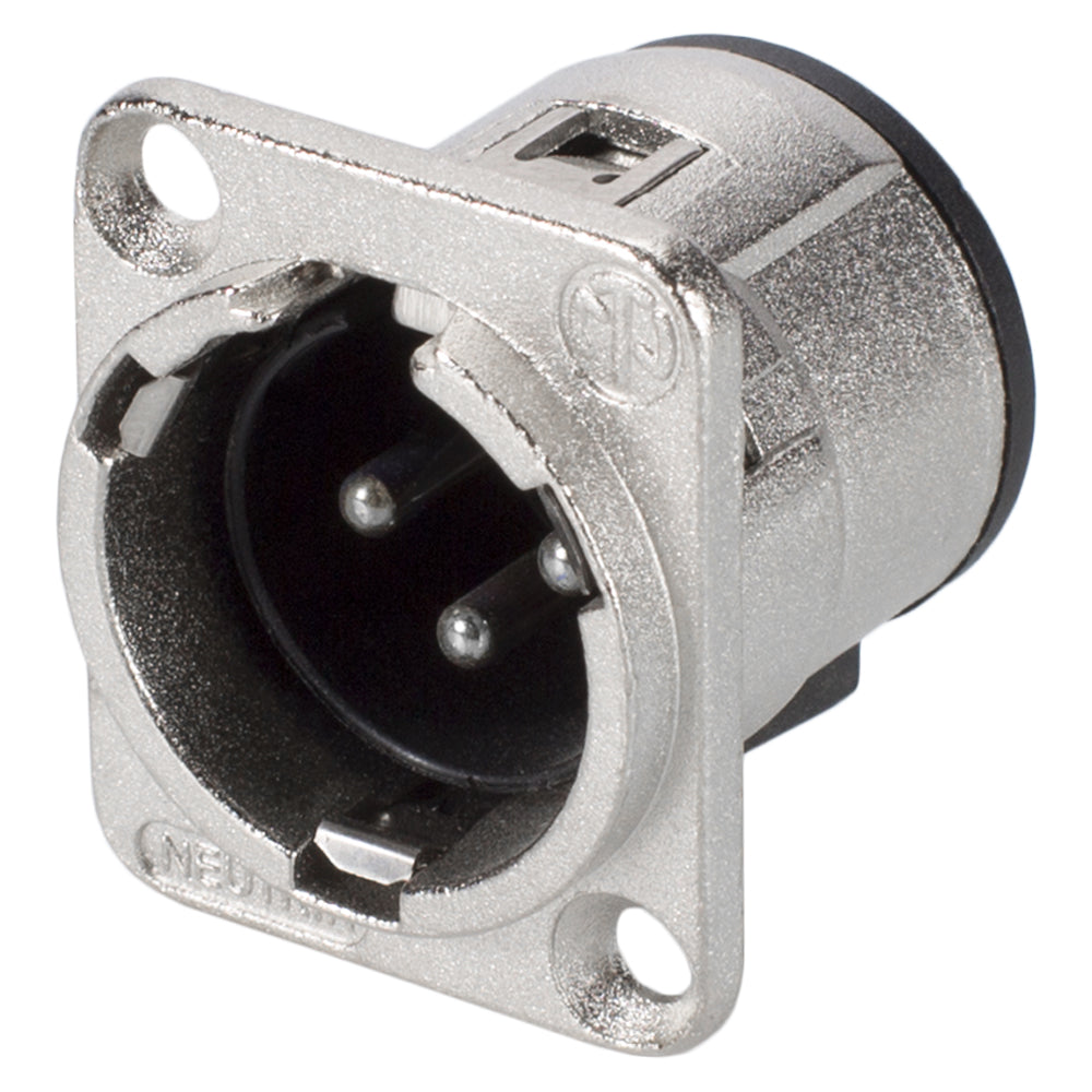 NEUTRIK® XLR, 3-pole , metal-, Print connection vertical-kištukas jungtis, sidabrinis plated contact(s), Type D, nickel