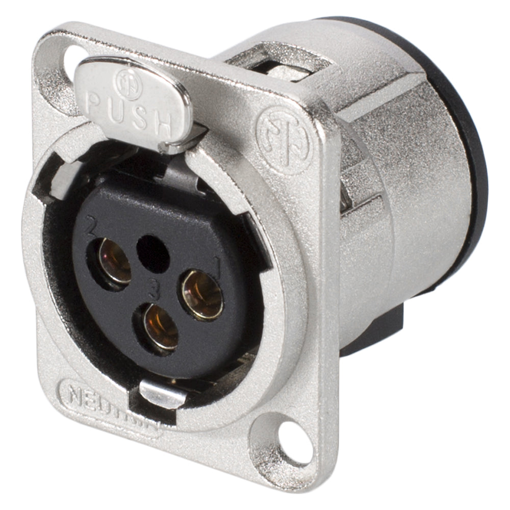 NEUTRIK® XLR, 3-pole , metal-, Print connection vertical-lizdas jungtis, sidabrinis plated contact(s), Type D, nickel