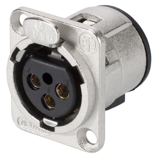 NEUTRIK® XLR, 3-pole , metal-, Print connection vertical-lizdas jungtis, sidabrinis plated contact(s), Type D, nickel