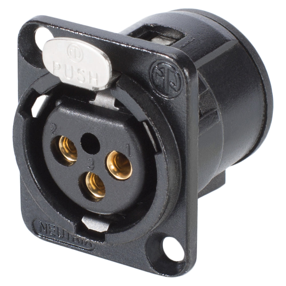NEUTRIK® XLR, 3-pole , metal-, Print connection vertical-lizdas jungtis, gold plated contact(s), Type D, juodas