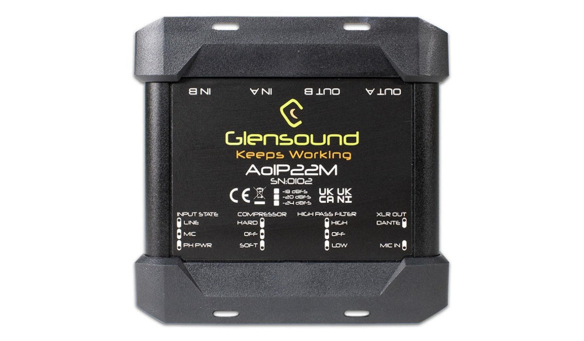 Glensound AoIP-22M | Two Channel Dante Mic Amp With 2 Channel Return
