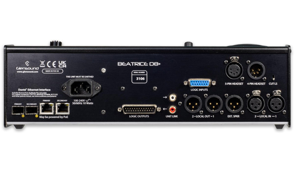 Glensound Beatrice D8 | 8 Channel Network Audio Desktop Intercom with Analogue I/O
