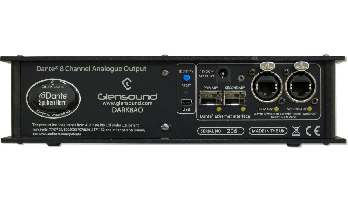 Glensound DARK8O | Portable 8 Channel Dante/AES67 Analogue Network Audio Interface