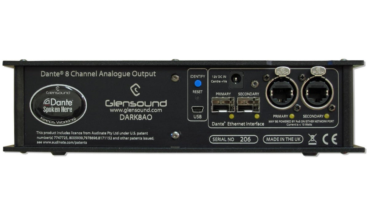 Glensound DARK8O | Portable 8 Channel Dante/AES67 Analogue Network Audio Interface