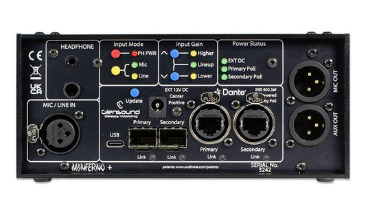 Glensound MINFERNO/2 | Single Commentator's Box For Dante Audio Networks Plus Analogue Mic Output