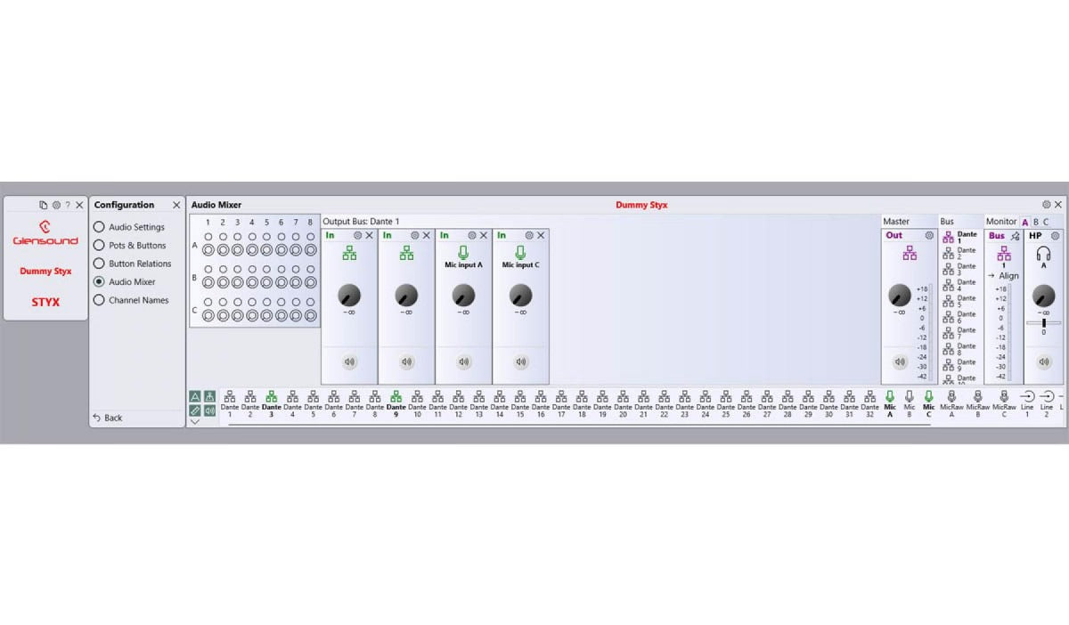 Glensound STYX MIXER | Audio Mixer for Dante/AES67 audio networks