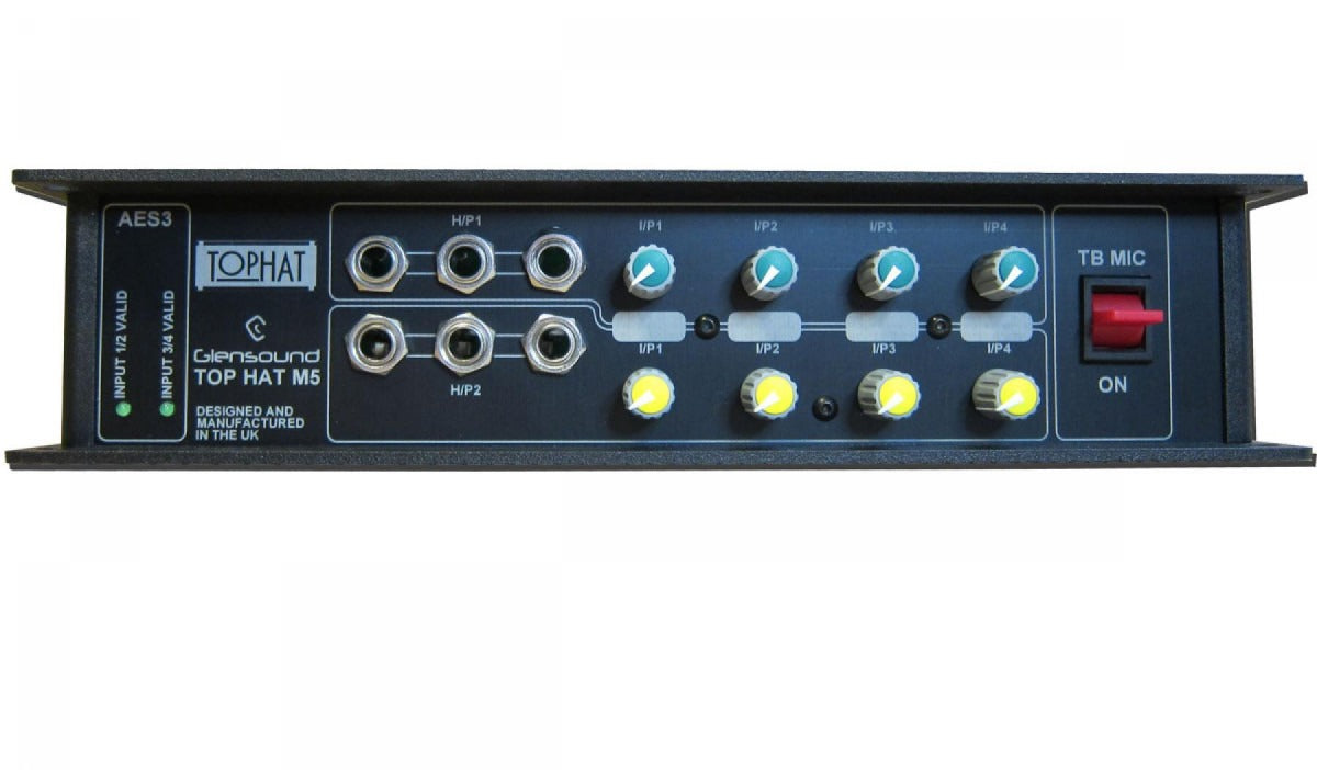 Glensound Top Hat M5 | 4 input battery powered twin headphone amp AES3 & Analogue in & TB Mic amp
