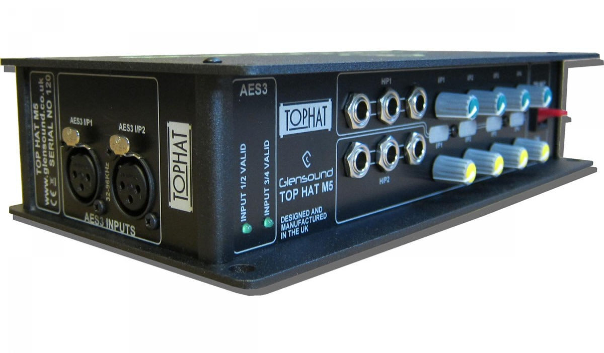 Glensound Top Hat M5 | 4 input battery powered twin headphone amp AES3 & Analogue in & TB Mic amp