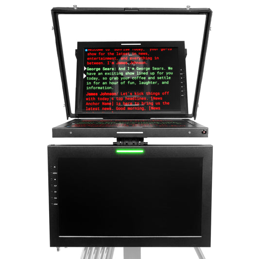 Ikan 19″ Widescreen PTZ 3G-SDI Teleprompter w/ Widescreen Talent Monitor, Tripod & Dolly Turnkey