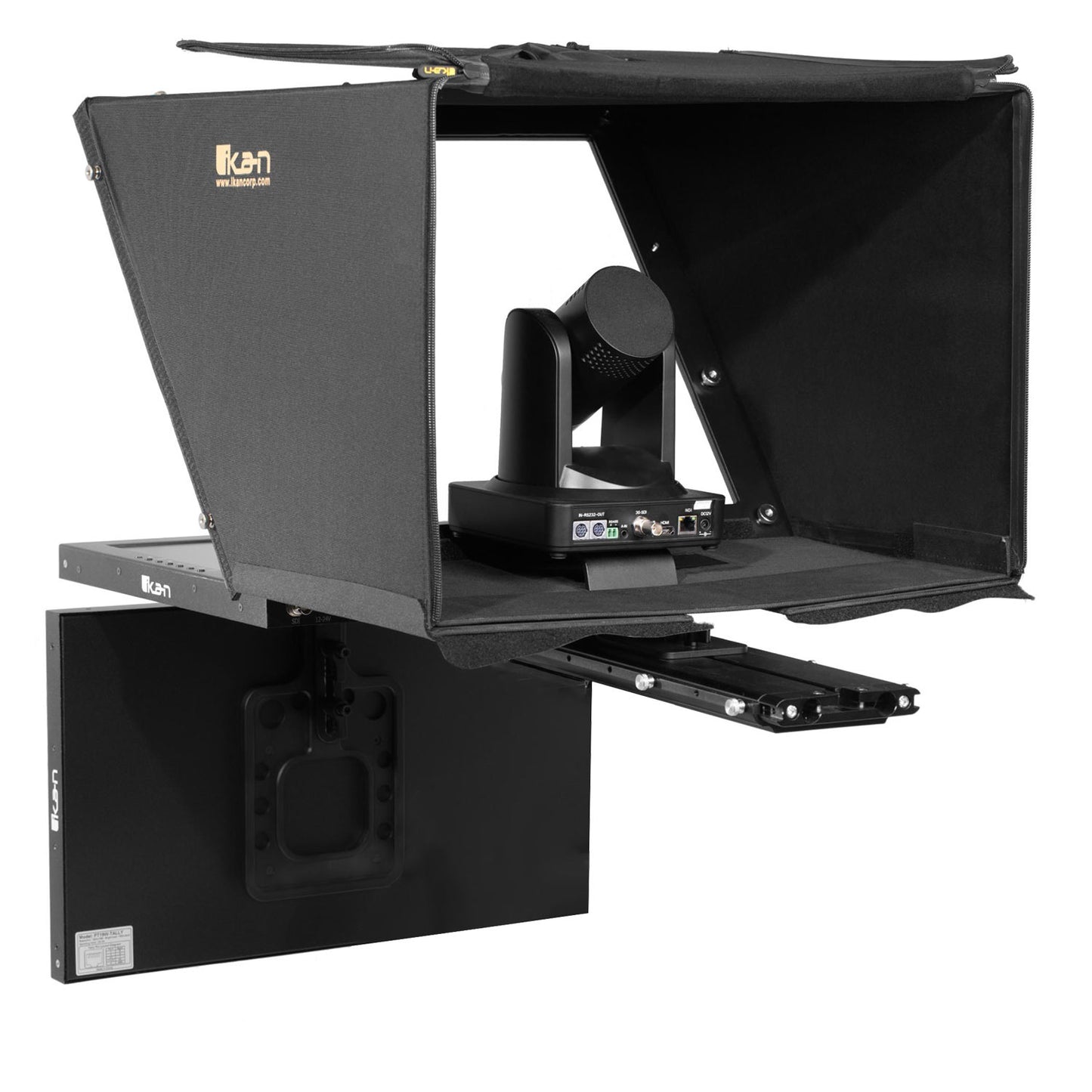 Ikan 19″ Widescreen PTZ 3G-SDI Teleprompter w/ Widescreen Talent Monitor, Tripod & Dolly Turnkey