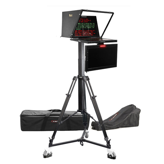 Ikan 19″ Widescreen PTZ Teleprompter w/ Talent Monitor, Motorized Pedestal & Dolly Turnkey