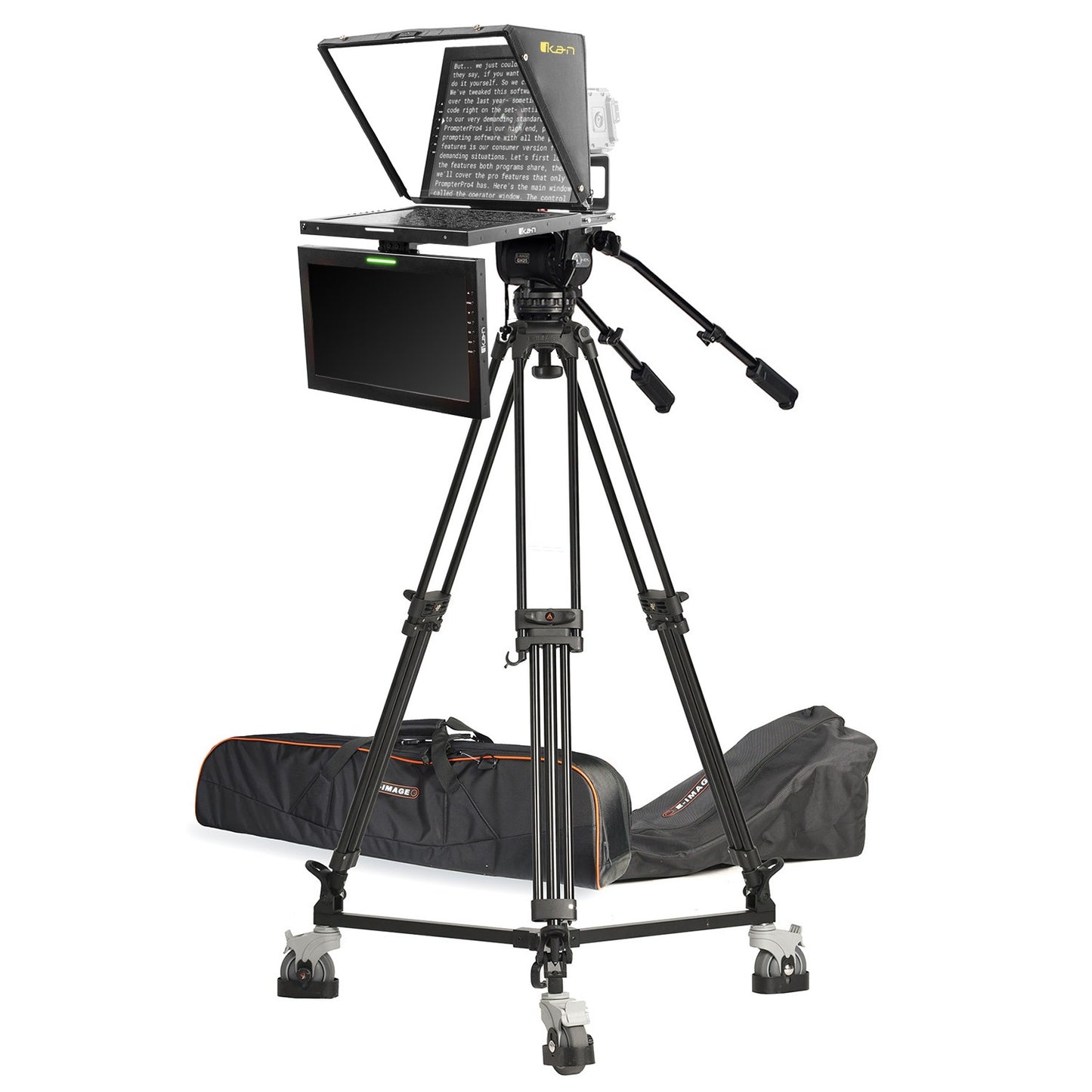 Ikan 19″ Widescreen Teleprompter w/ Talent Monitor, Tripod & Dolly Turnkey
