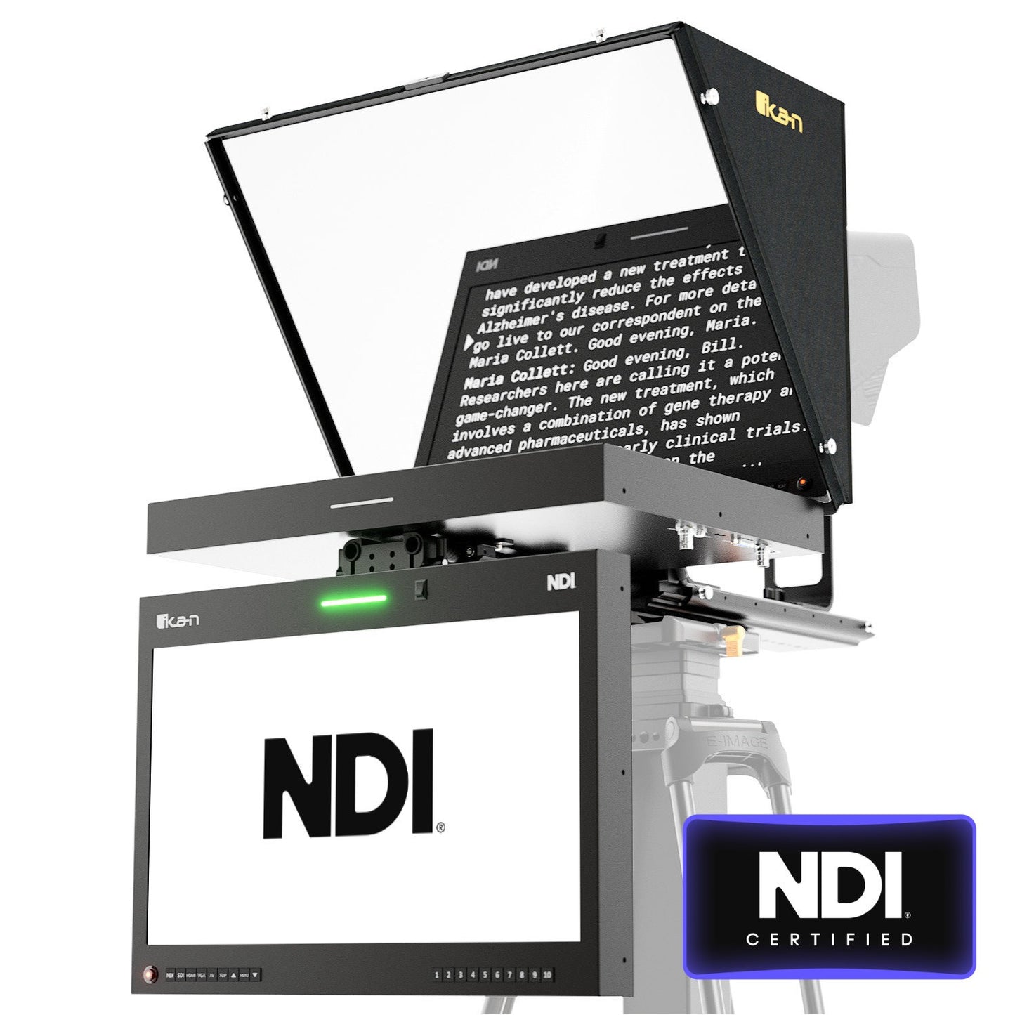 Ikan Aura™ 19″ POE++ NDI Teleprompter & NDI Talent Monitor w/ Full NDI Encoding/Decoding & IP Tally Light