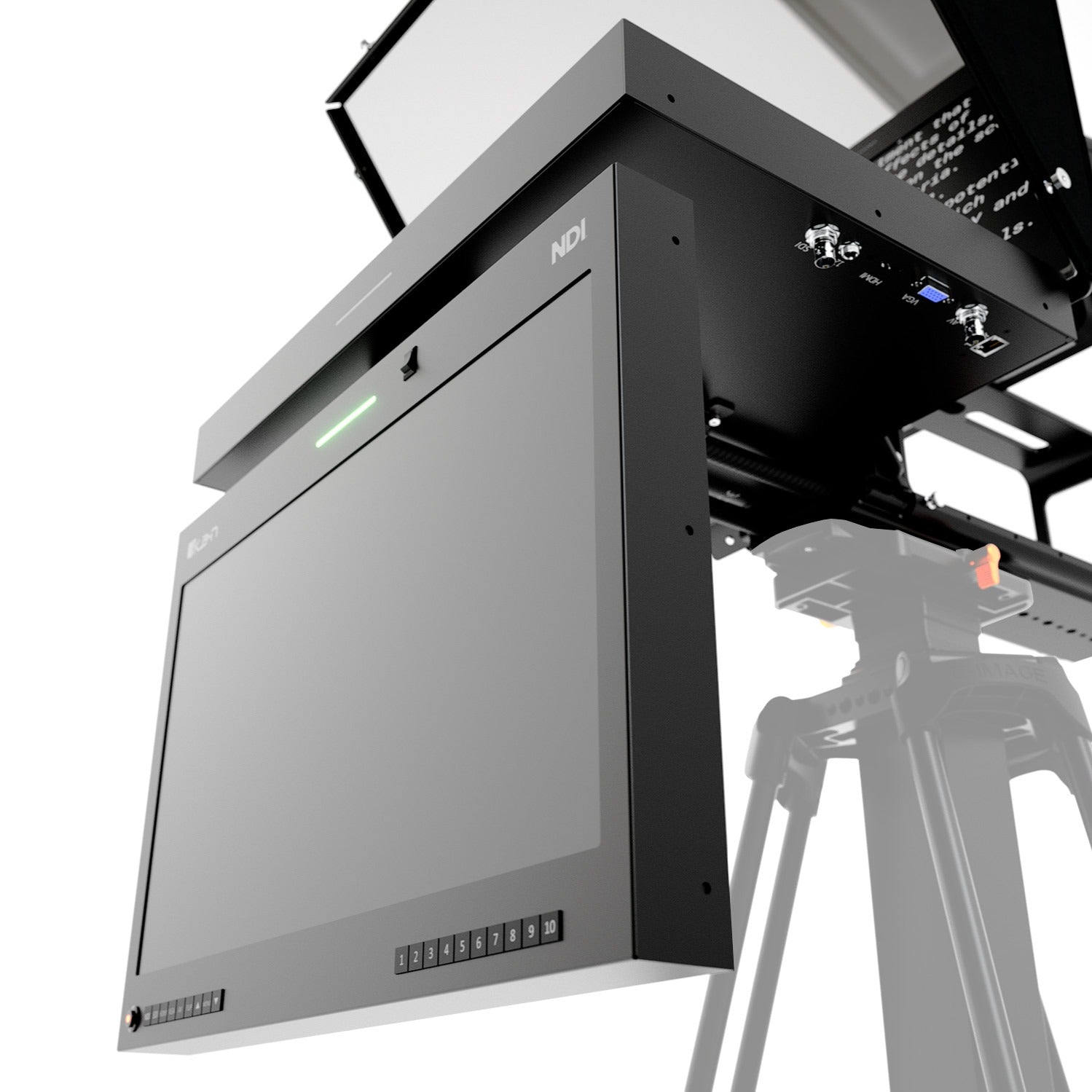Ikan Aura™ 19″ POE++ NDI Teleprompter & NDI Talent Monitor w/ Full NDI Encoding/Decoding & IP Tally Light + Travel Kit