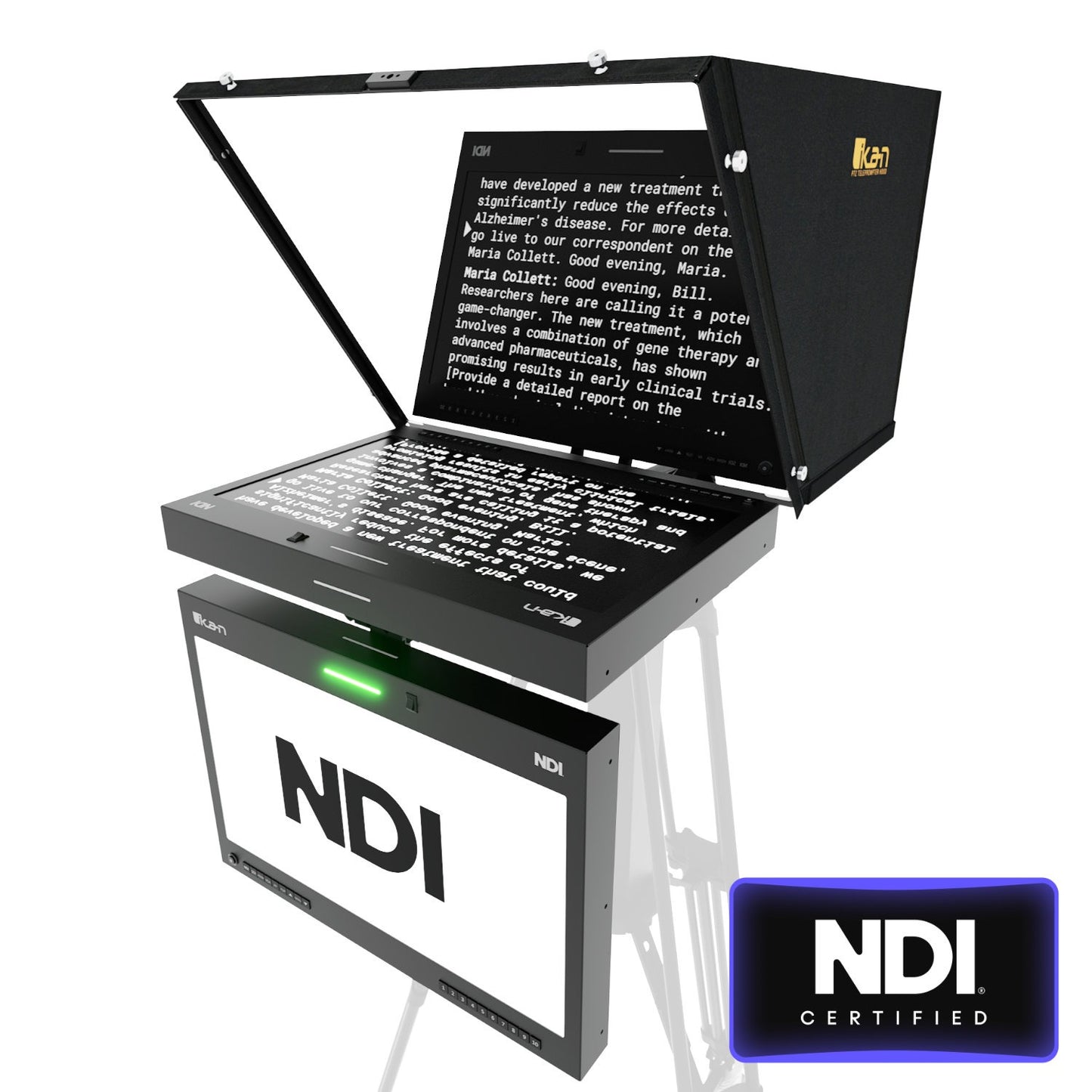 Ikan Aura™ 19″ PTZ POE++ NDI Teleprompter & NDI Talent Monitor w/ Full NDI Encoding/Decoding & IP Tally Light