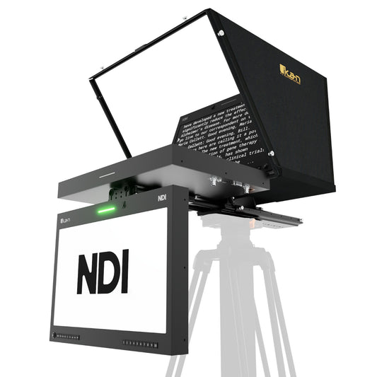Ikan Aura™ 19″ PTZ POE++ NDI Teleprompter & NDI Talent Monitor w/ Full NDI Encoding/Decoding & IP Tally Light + Travel Kit