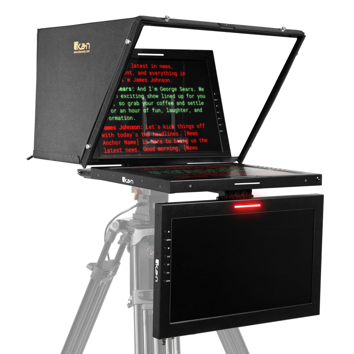 Ikan Professional 19 in. High Bright PTZ Teleprompter w/ Widescreen Tally SDI Monitor, Talent Monitor & Travel Kit