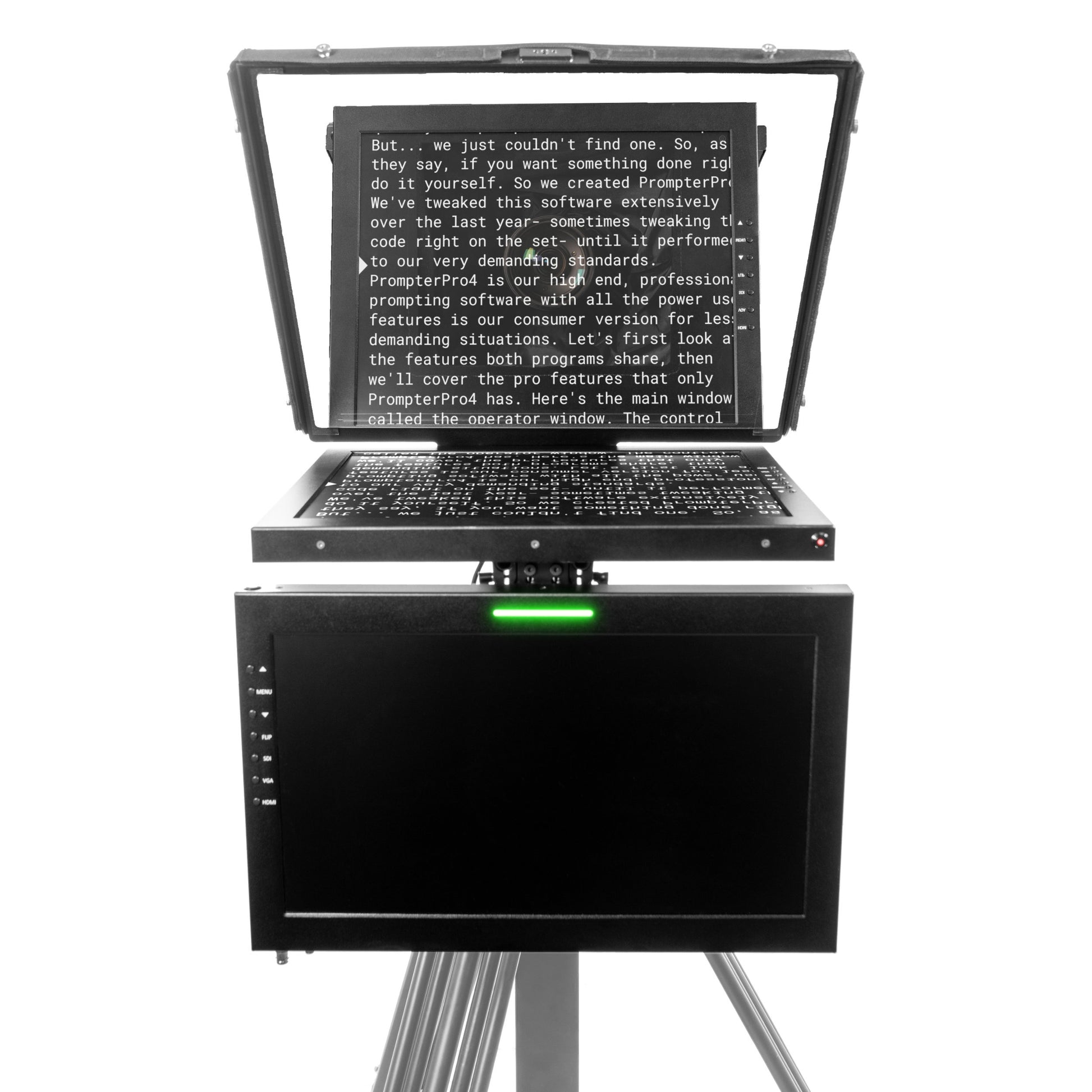 Ikan Professional 19 in. High Bright PTZ Teleprompter w/ Widescreen Tally SDI Monitor, Talent Monitor & Travel Kit