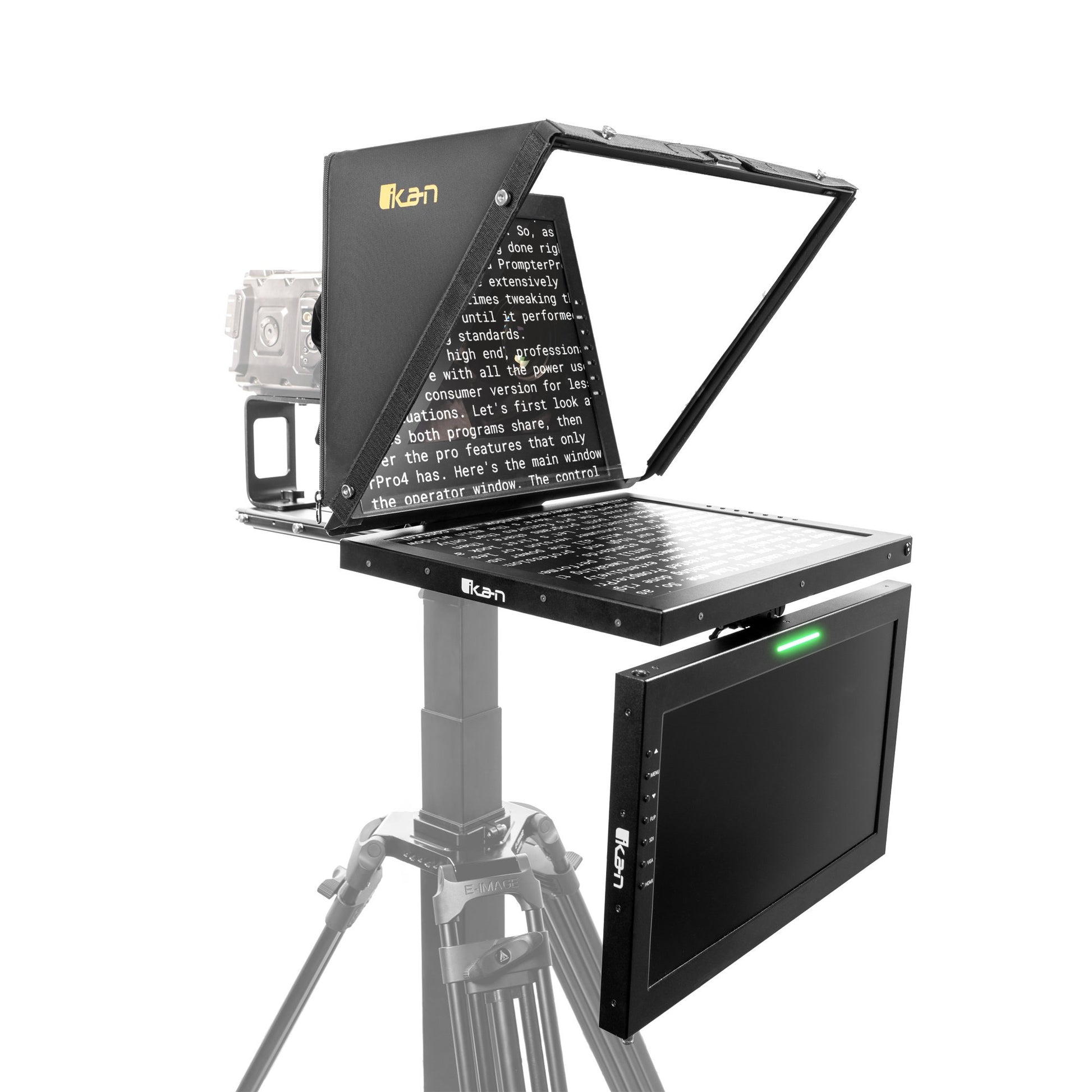 Ikan Professional 19 in. High Bright PTZ Teleprompter w/ Widescreen Tally SDI Monitor, Talent Monitor & Travel Kit