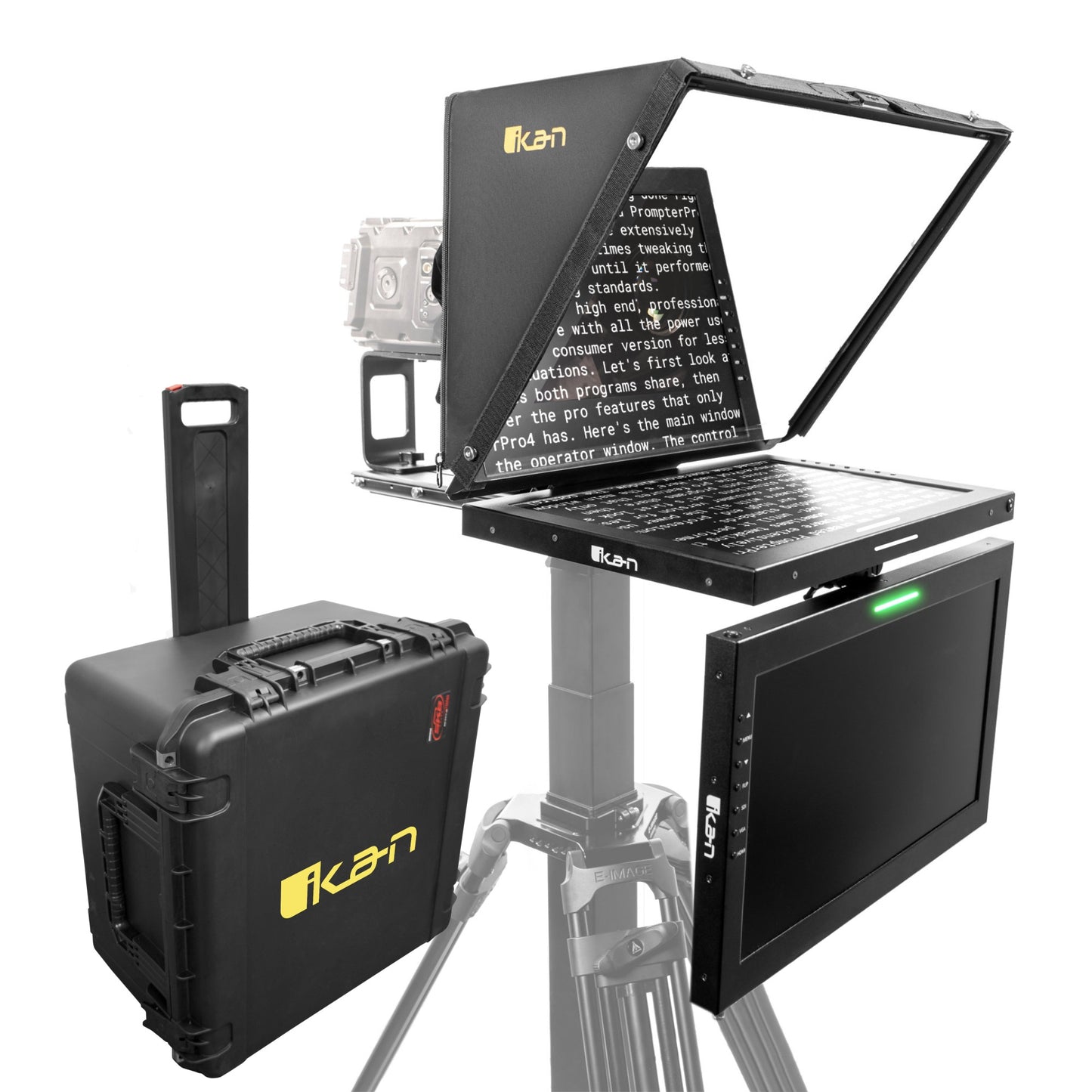 Ikan Professional 19 in. High Bright Teleprompter w/ Widescreen Tally SDI Monitor, Talent Monitor & Travel Kit
