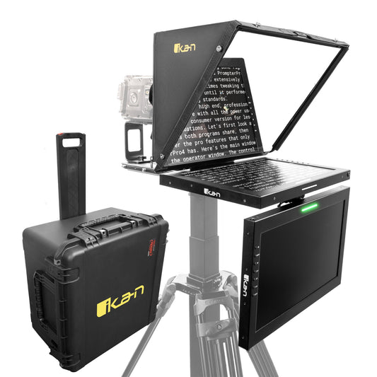 Ikan Professional 19 in. High Bright Teleprompter w/ Widescreen Tally SDI Monitor, Talent Monitor & Travel Kit