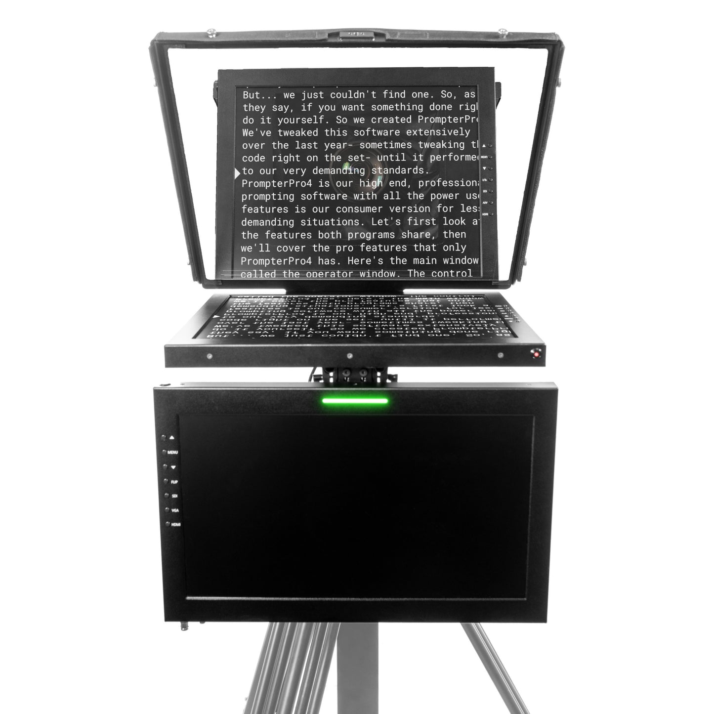 Ikan Professional 19 in. High Bright Teleprompter w/ Widescreen Tally SDI Monitor, Talent Monitor & Travel Kit