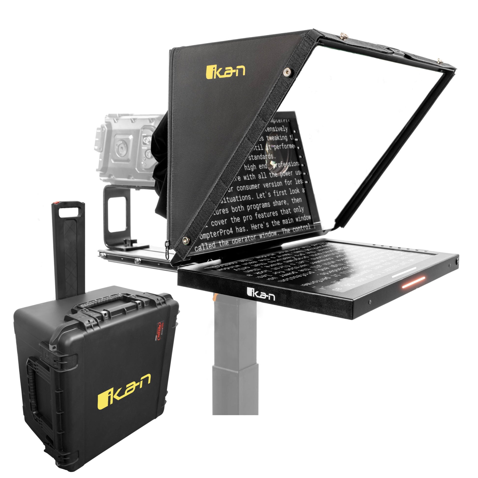 Ikan Professional 19 in. SDI High Bright Beam Splitter Widescreen Tally Teleprompter w/ Travel Kit