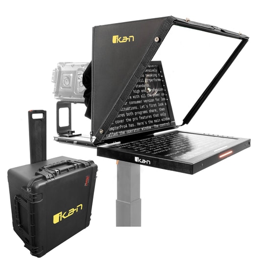 Ikan Professional 19 in. SDI High Bright Beam Splitter Widescreen Tally Teleprompter w/ Travel Kit