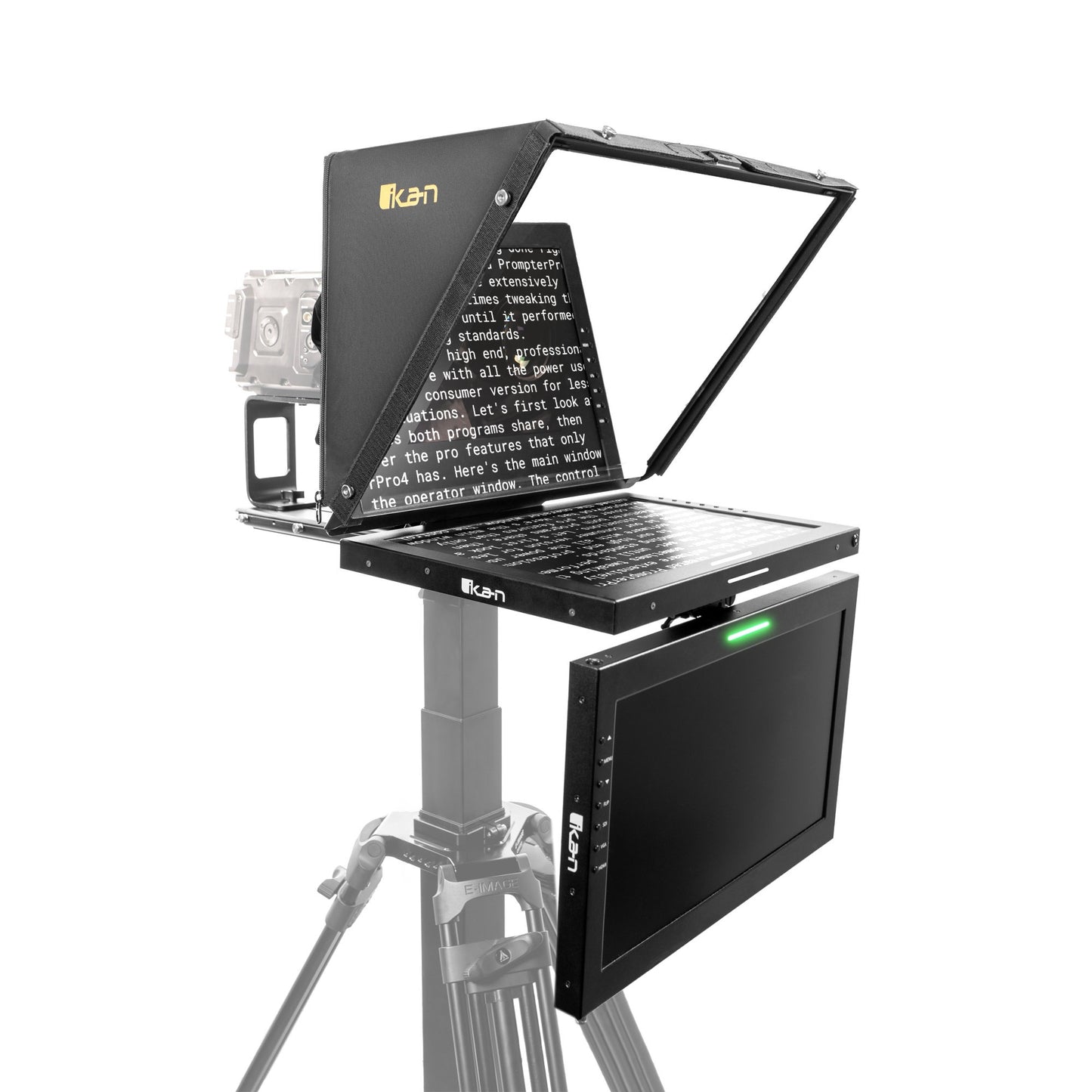 Ikan Professional 19 in. Widescreen High Bright Beam Splitter Teleprompter w/ Talent Monitor Kit & Tally