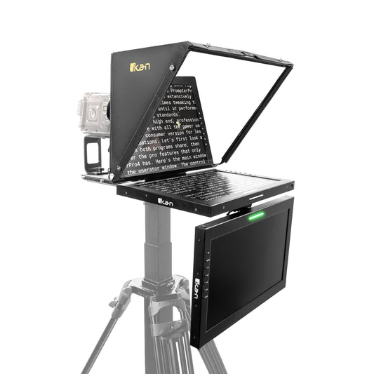 Ikan Professional 19 in. Widescreen High Bright Beam Splitter Teleprompter w/ Talent Monitor Kit & Tally