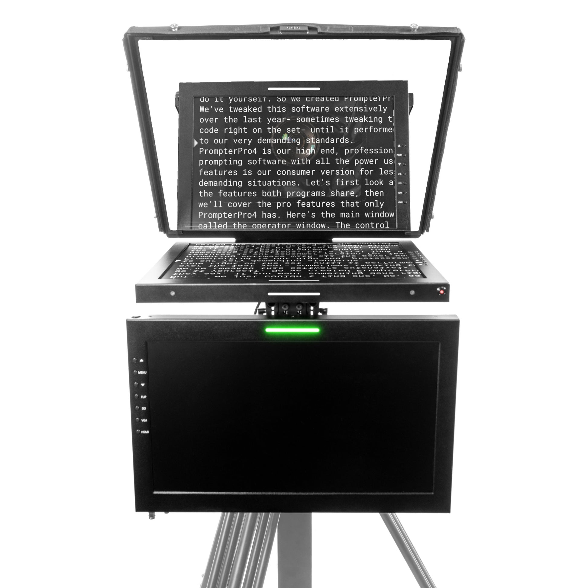 Ikan Professional 19 in. Widescreen High Bright Beam Splitter Teleprompter w/ Talent Monitor Kit & Tally