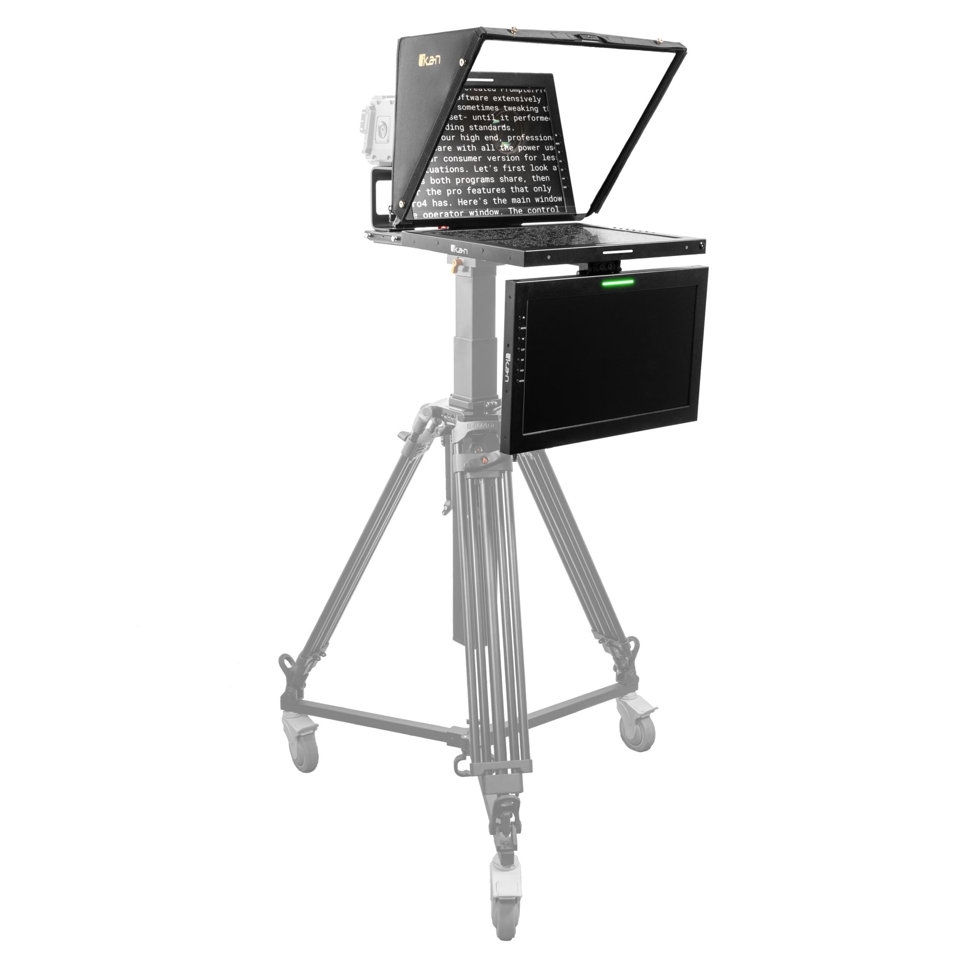 Ikan Professional 19 in. Widescreen High Bright Beam Splitter Teleprompter w/ Talent Monitor Kit & Tally