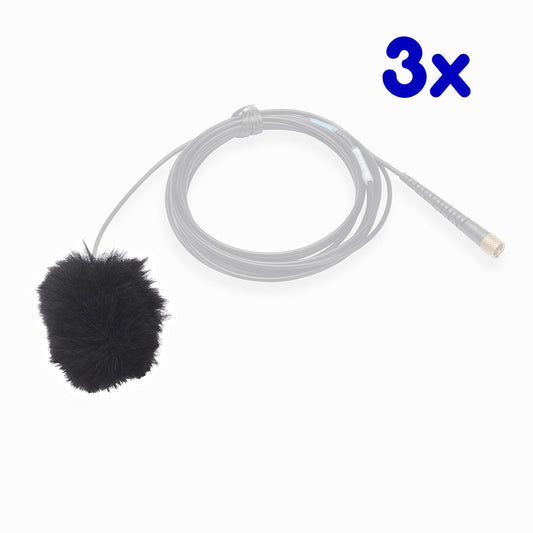 K-Tek ALFB3 | AIRO Lav Fuzzy Windscreen, Black, Pack of 3