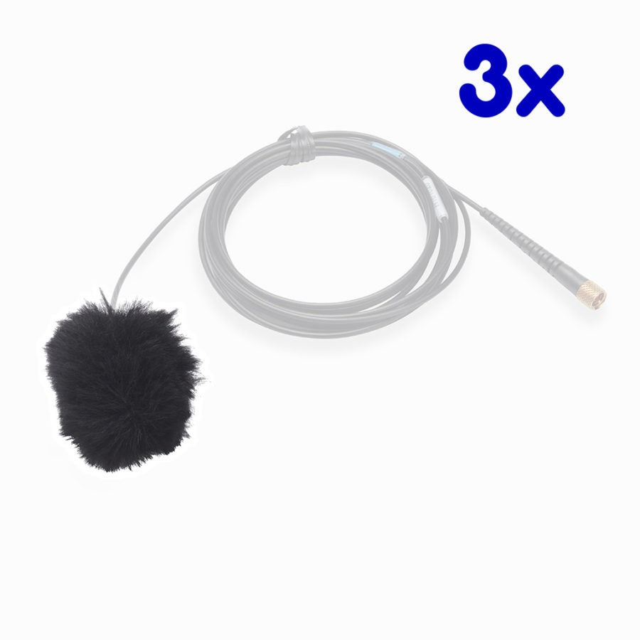 K-Tek ALFB3 | AIRO Lav Fuzzy Windscreen, Black, Pack of 3