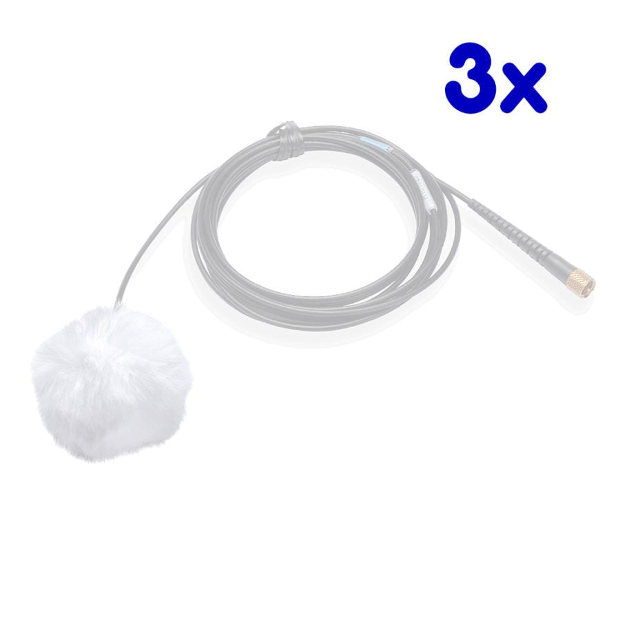 K-Tek ALFW3 | AIRO Lav Fuzzy Windscreen, White, Pack of 3