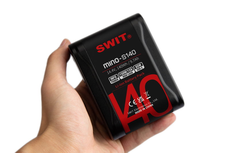 SWIT Mino-S140 | USB-C, tiny size with 140Wh pocket mini battery, USB-A/USB-C/D-tap, V-Mount, also ideal for long term use or high power draw lights