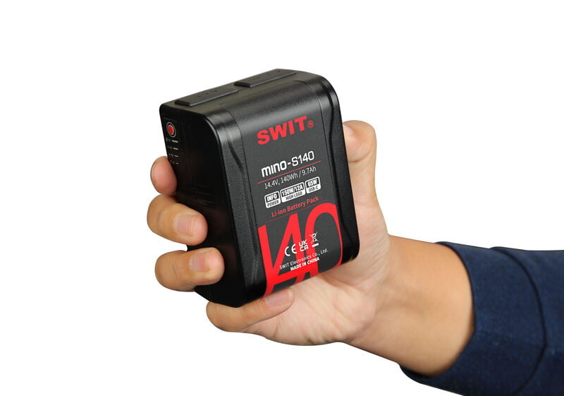 SWIT Mino-S140 | USB-C, tiny size with 140Wh pocket mini battery, USB-A/USB-C/D-tap, V-Mount, also ideal for long term use or high power draw lights