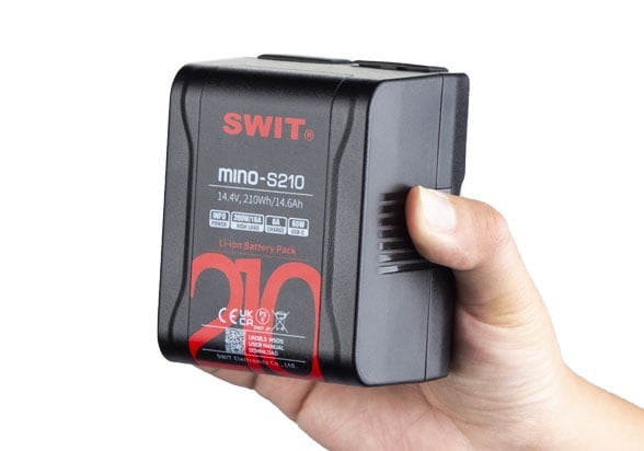SWIT Mino-S210 | USB-C, tiny size with 210Wh pocket mini battery, USB-A/USB-C/D-tap, V-Mount, also ideal for long term use or high power draw lights