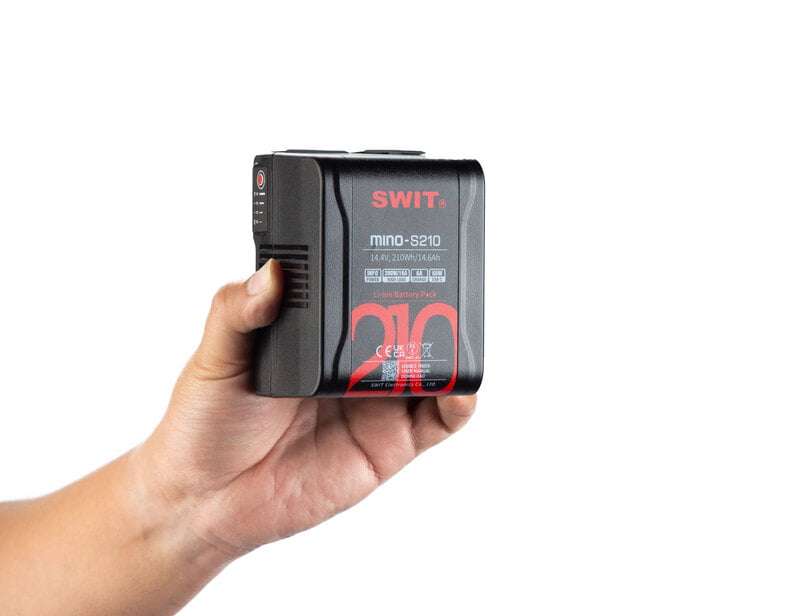 SWIT Mino-S210 | USB-C, tiny size with 210Wh pocket mini battery, USB-A/USB-C/D-tap, V-Mount, also ideal for long term use or high power draw lights
