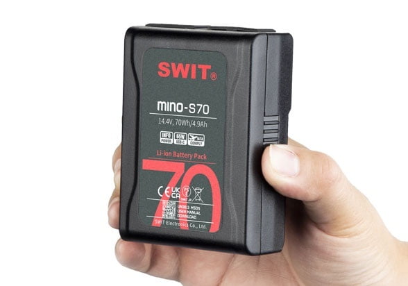 SWIT Mino-S70 | USB-C, tiny size with 70Wh pocket mini battery, USB-A/USB-C/D-tap, V-Mount, also ideal for long term use or high power draw lights