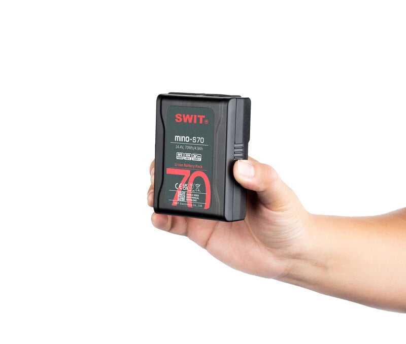 SWIT Mino-S70 | USB-C, tiny size with 70Wh pocket mini battery, USB-A/USB-C/D-tap, V-Mount, also ideal for long term use or high power draw lights