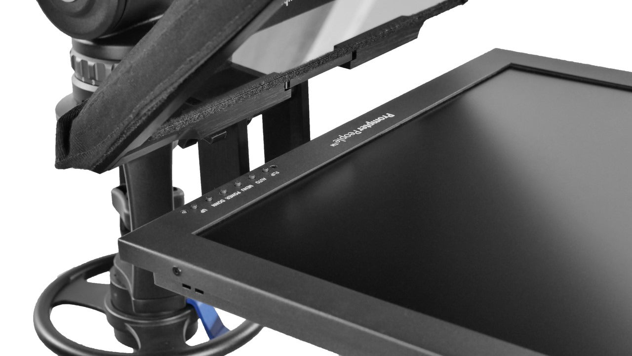 Q-Gear Pro 17" FreeStand Teleprompter With 17" 400 NIT Regularr Reversing 3G-SDI HDMI Monitor, 4 Pin XLR Locking Power Side Input, 65/35 Optical Quality Glass And Free Telescroll Software