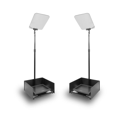 Stagepro Presidential Teleprompter Portable Light Weight Pair With High Bright 24" 1000 NIT Pro Monitors With 3G-SDI/HDMI Inputs, Carbon Fiber Poles, Optical Quality 65/35 Beamsplitter Glass And Telescroll Software
