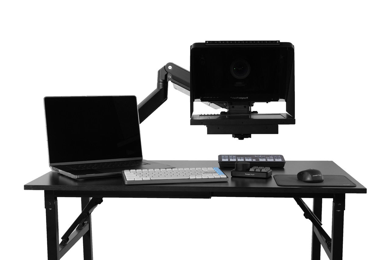 Desktop Free Fly Single Arm Teleprompter With 15.6" Color Accurate SDI HDMI VGA Reversing Monitor