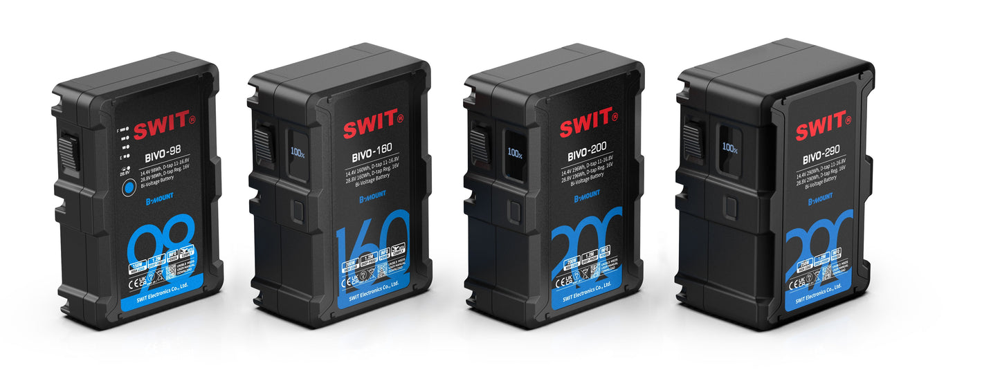 SWIT BIVO-160 | 160Wh 14V/28V 200W High Load B-Mount Battery with OLED and powerful 2xD-taps