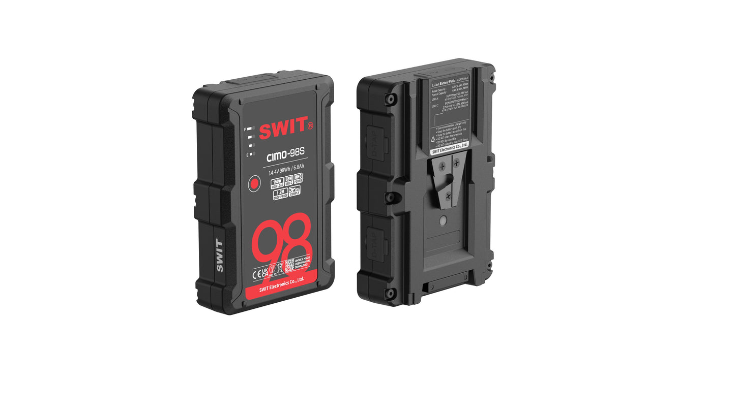 SWIT CIMO-98S | 98Wh 150W High Load V-Mount Battery with USB-C and powerful 2xD-taps, also ideal for long term use or high power draw lights