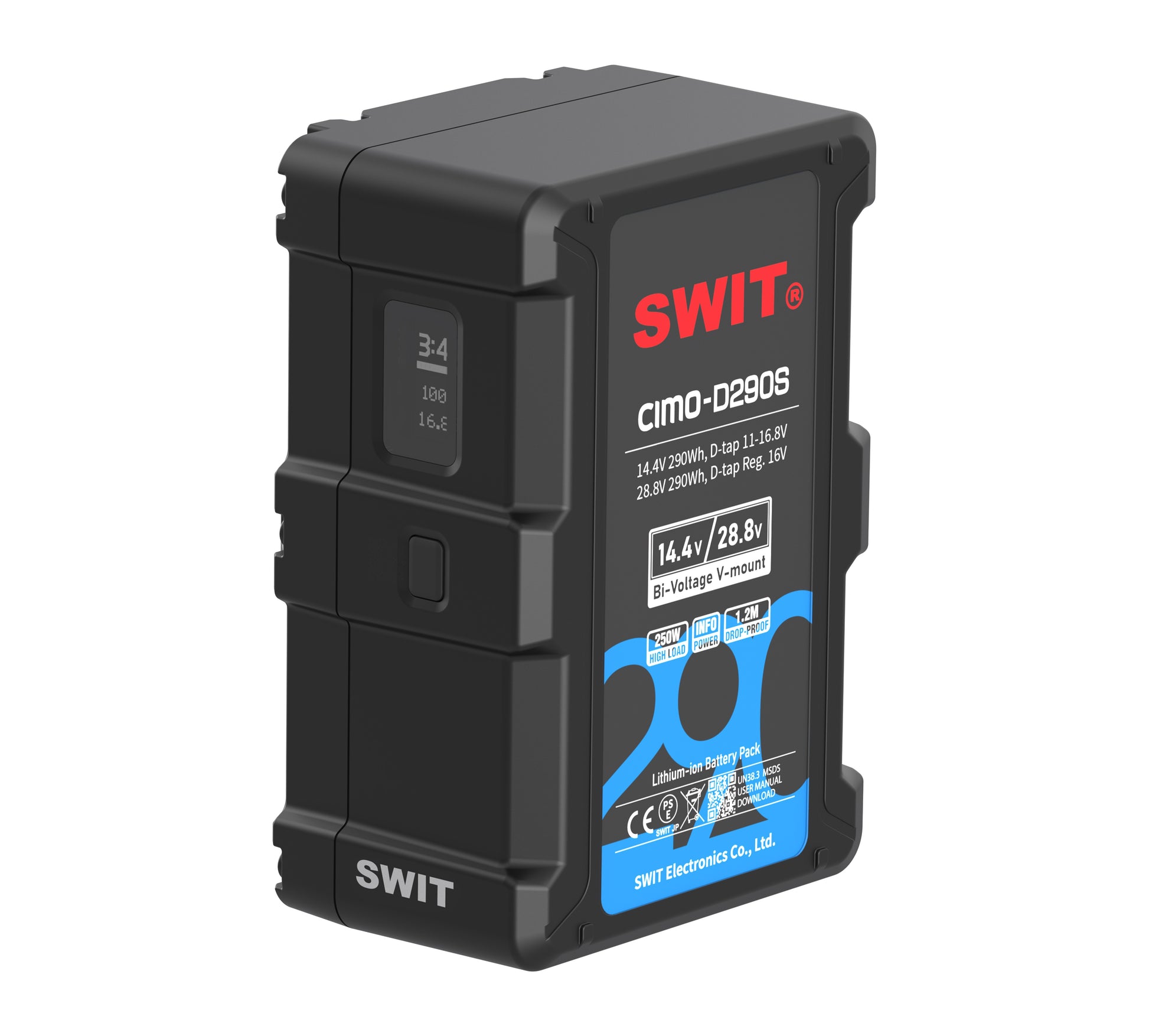 SWIT CIMO-D290S | 290Wh 28V/14V Smart Battery, V-mount, also ideal for long term use or high power draw lights