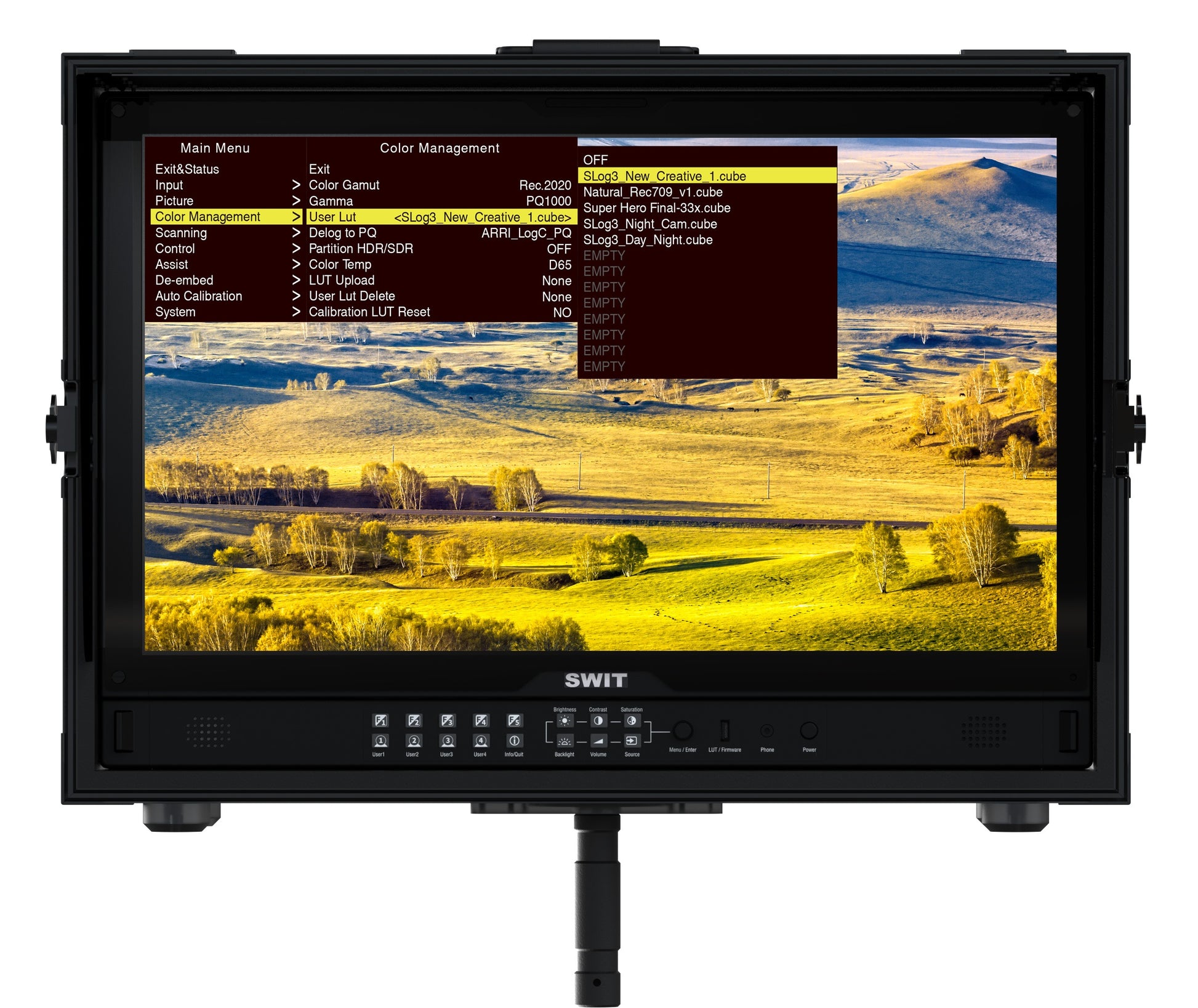 SWIT FM-U245HDR | 24" professional High-bright UHD Field Monitor with flight case and VESA-tripod adaptor and 4x12G-SDI 8K HDR Zero-Delay AI-Calibration