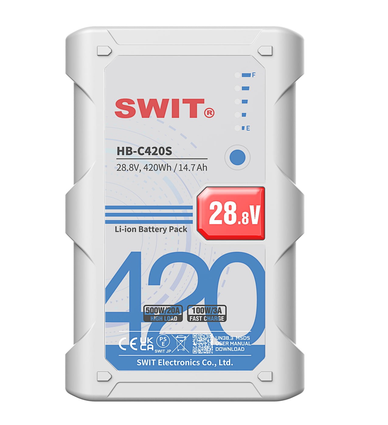 SWIT HB-C420S | 420Wh 500W Super-High-load 28V Battery, V-Mount, also ideal for long term use or high power draw lights